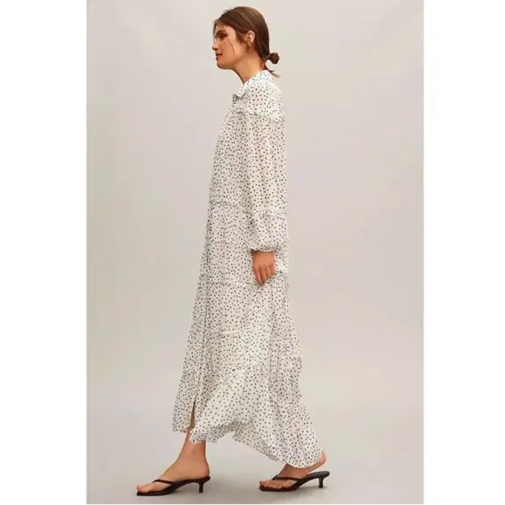 Anthropologie Long-Sleeve Smocked Tiered Maxi Dress S polka dot - Picture 4 of 13